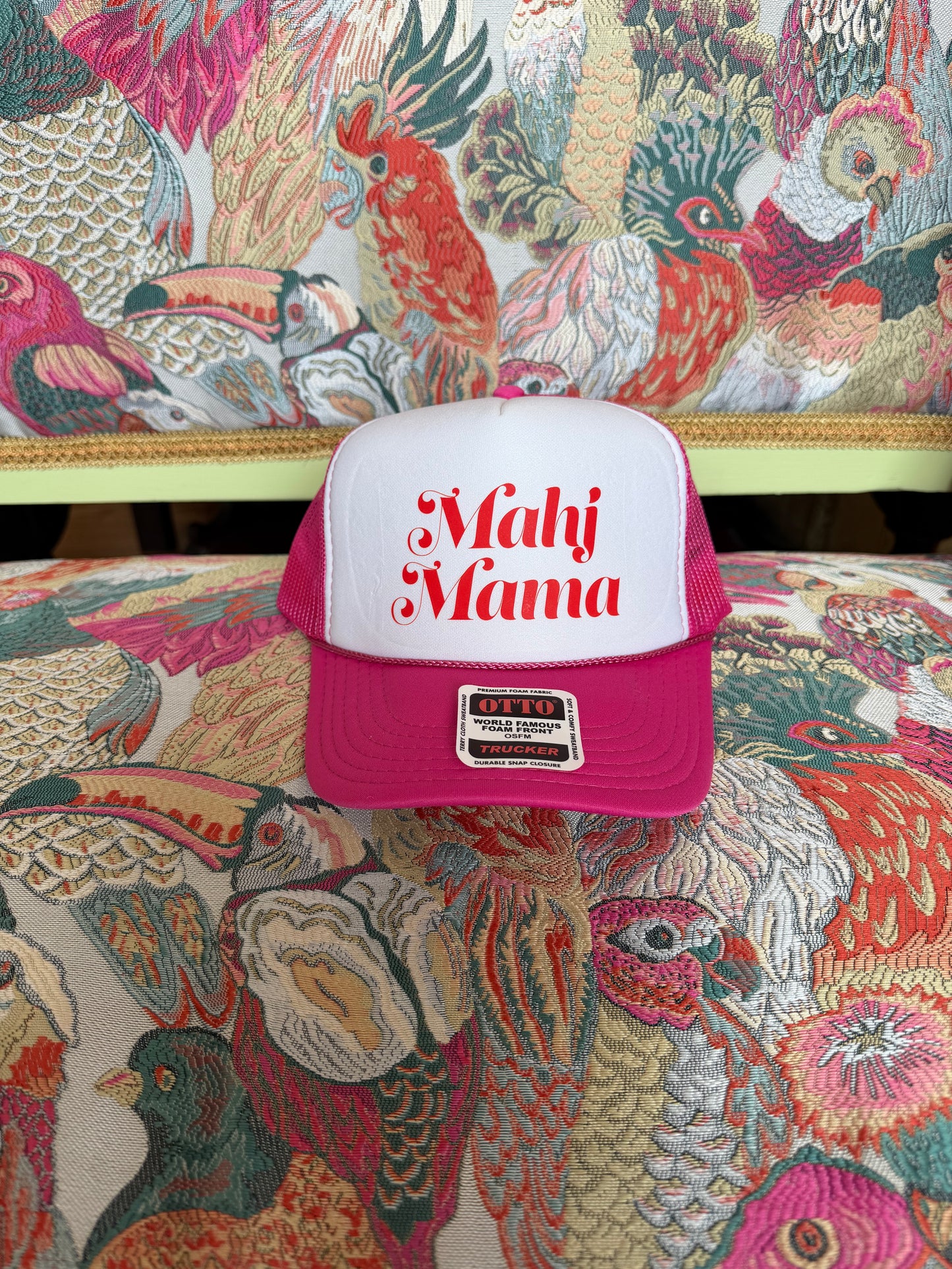 Mahj Mama Trucker- White/Pink