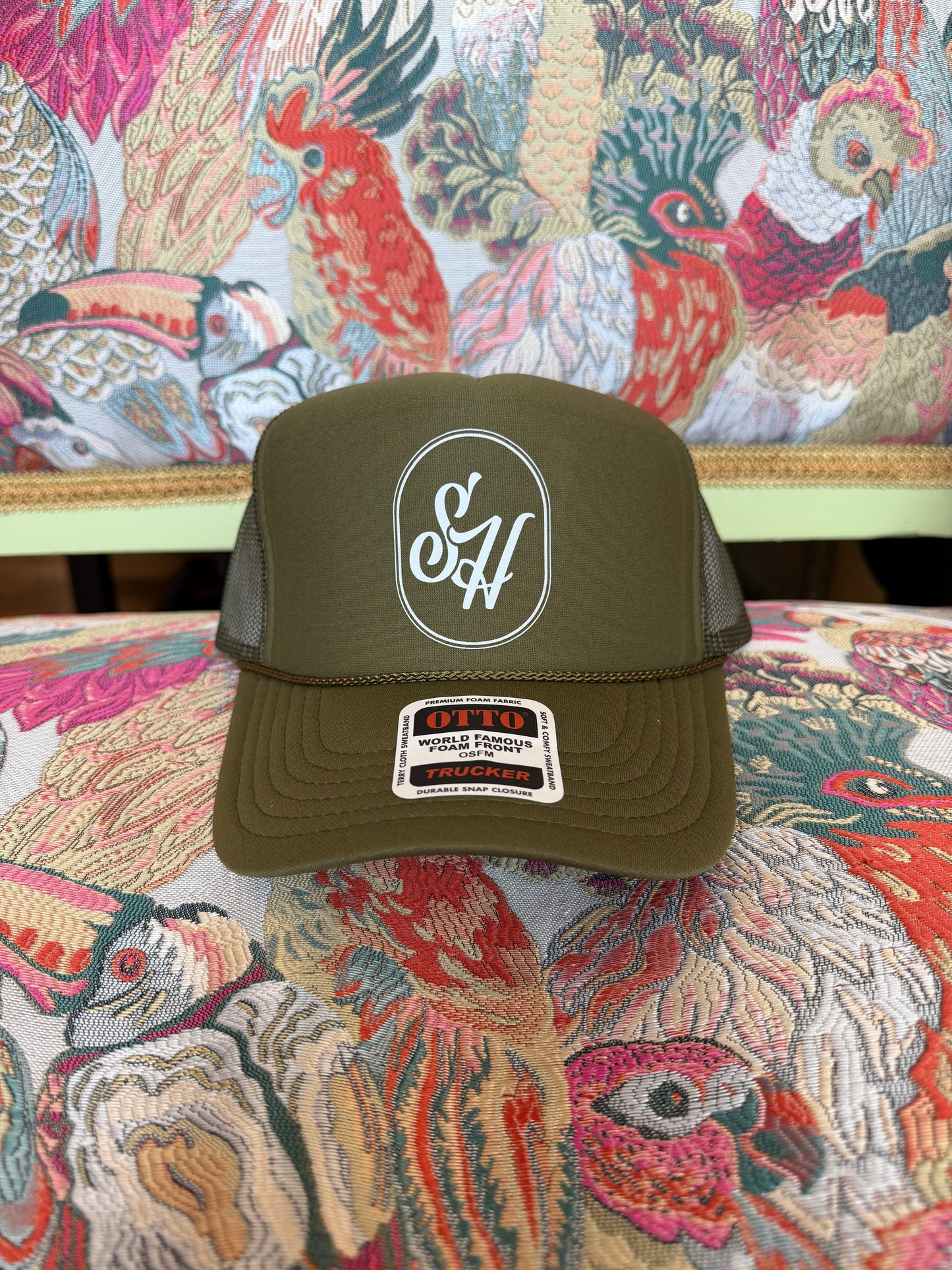 SH Trucker- Olive with White Signet