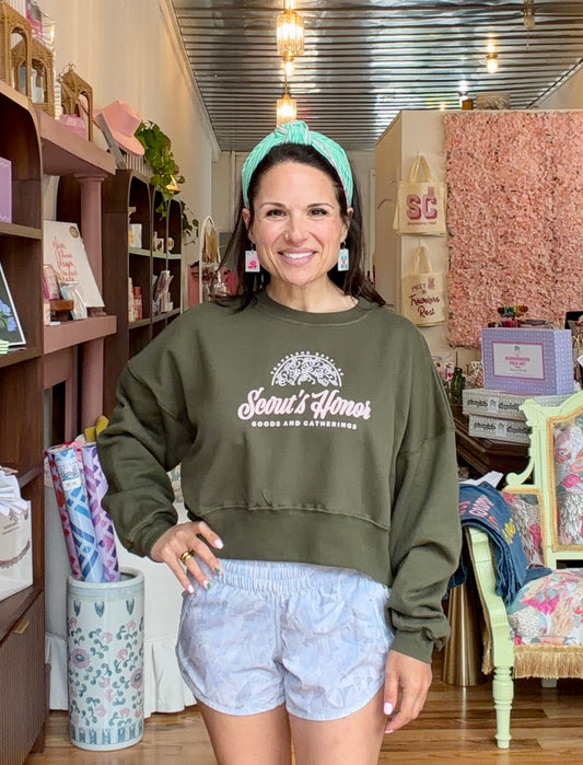 SH Olive/Pink Arc Cropped Sweatshirt