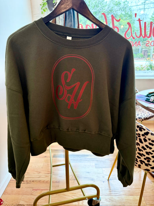 SH Olive/Brown Signet Cropped Sweatshirt